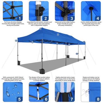 COBIZI 10'x30' Pop-up-Überdachung, Partyzelt, Outdoor-Event-Sofortpavillon, wasserdichtes, kommerzielles, robustes Vordach für Veranstaltungen mit 8 Seitenwänden 