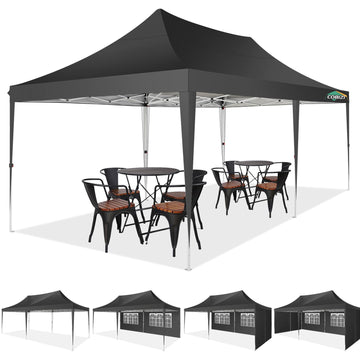 COBIZI 10x20 Pop up Canopy Gazebo, Outdoor Canopy Tent with 6 Removable Sidewalls,for Backyard, Parties, Wedding, Black