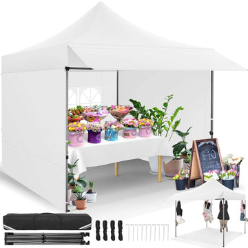 COBIZI 10x10 Heavy Duty Pop Up Canopy, Waterproof 420D Oxford, UPF 50+,Removable Awning and Sidewalls, Easy Setup Outdoor Tent for Wedding/Market/Backyard, with Storage Bag, Black