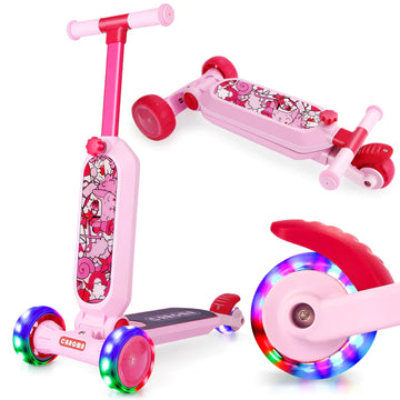 Caroma 2-in-1 Foldable PU Flashing Wheels Extra-Wide Deck Scooter